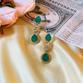 Emerald Green Kundan Drop Earrings, Gold Plated Indian Bridal Statement Dangles