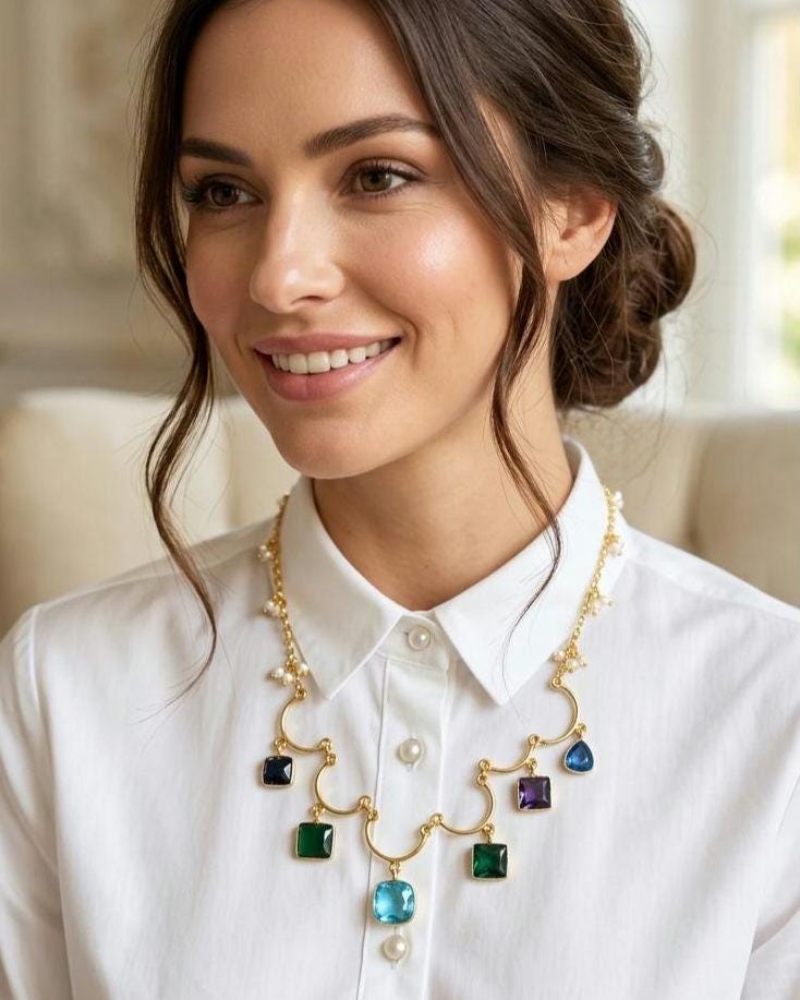 Multi-Gemstone Bar Necklace, Raw Emerald Sapphire Ruby Pendant, Gold-Toned Brass Chain, Boho Jewelry