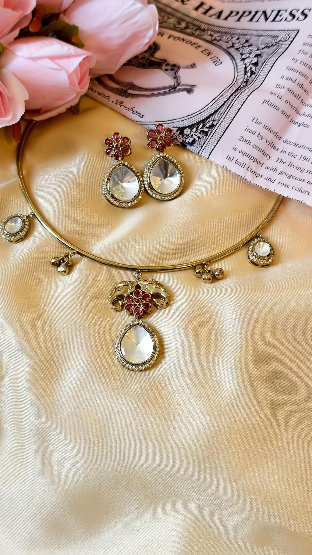 Gold Plated Elephant Hasli Necklace Set  Kundan Polki Choker  Traditional Indian Wedding Jewelry