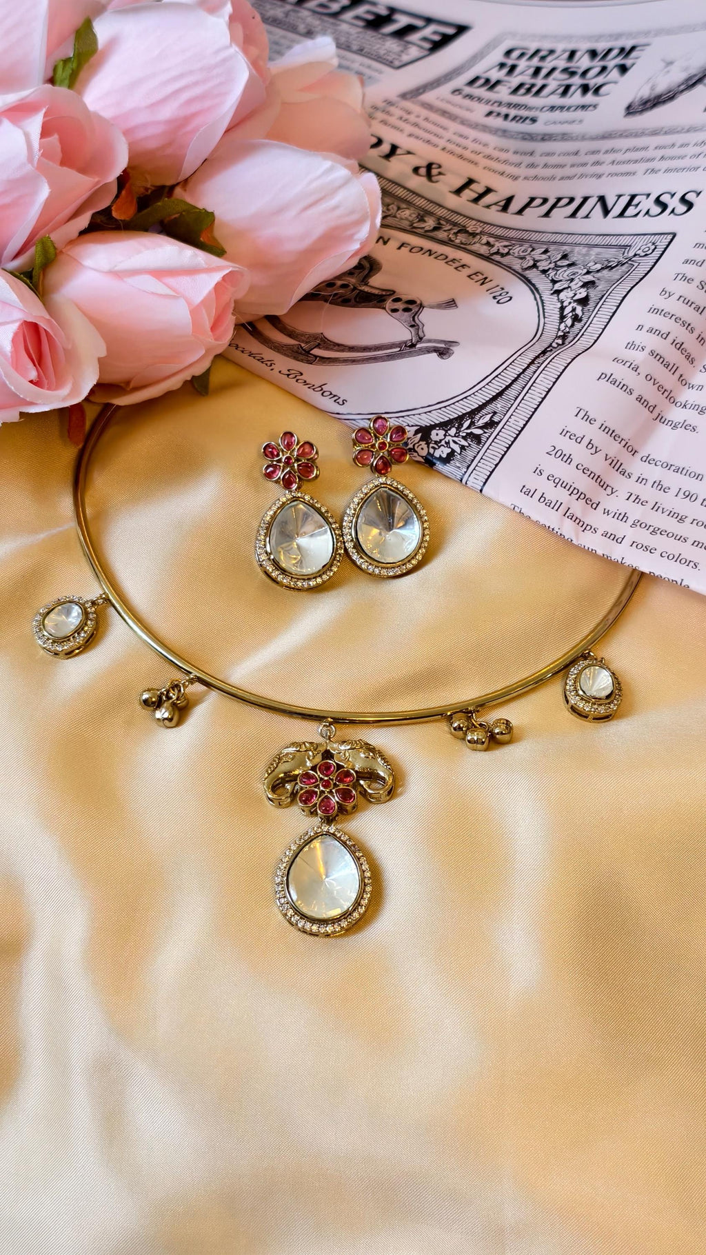 Gold Plated Elephant Hasli Necklace Set  Kundan Polki Choker  Traditional Indian Wedding Jewelry