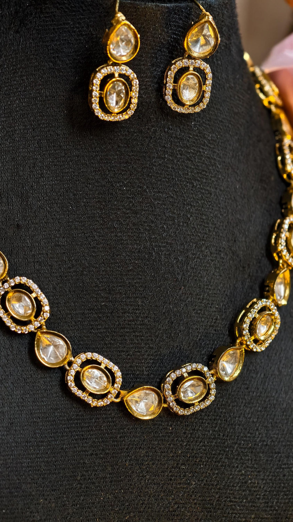 Gold Plated Kundan Necklace Earrings Set | Uncut Polki Bridal Jewelry