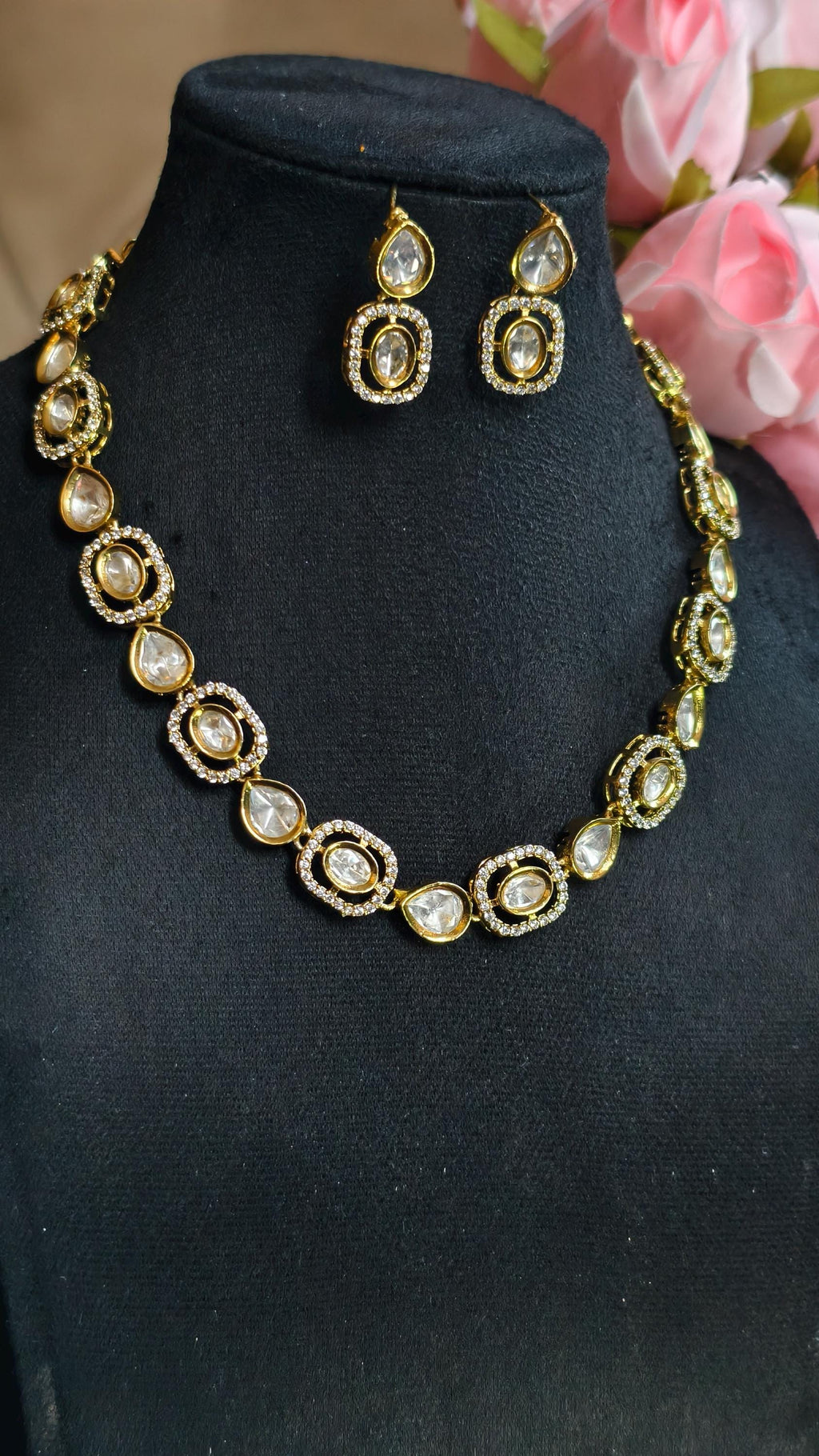 Gold Plated Kundan Necklace Earrings Set | Uncut Polki Bridal Jewelry