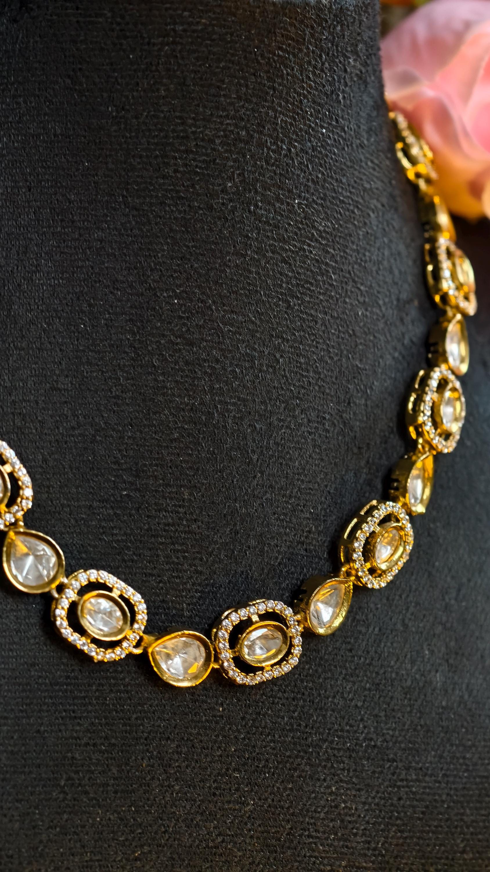 Gold Plated Kundan Necklace Earrings Set | Uncut Polki Bridal Jewelry