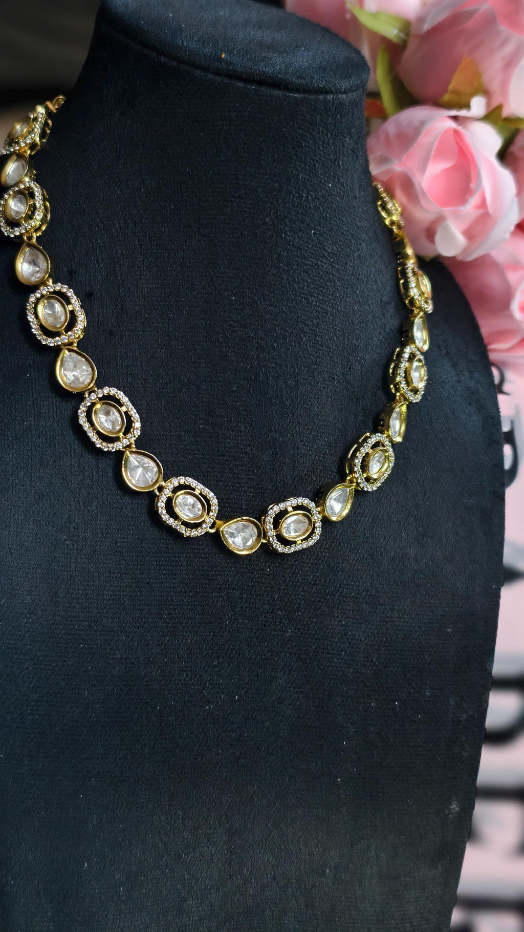 Gold Plated Kundan Necklace Earrings Set | Uncut Polki Bridal Jewelry
