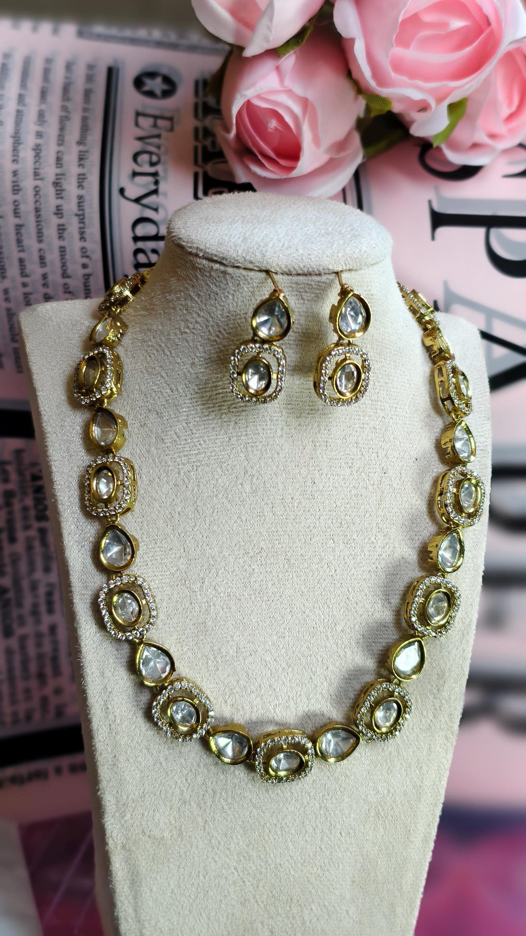 Gold Plated Kundan Necklace Earrings Set | Uncut Polki Bridal Jewelry