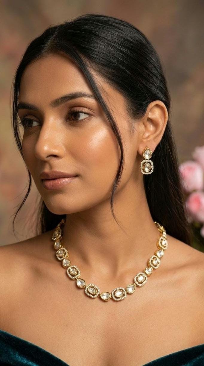 Gold Plated Kundan Necklace Earrings Set | Uncut Polki Bridal Jewelry