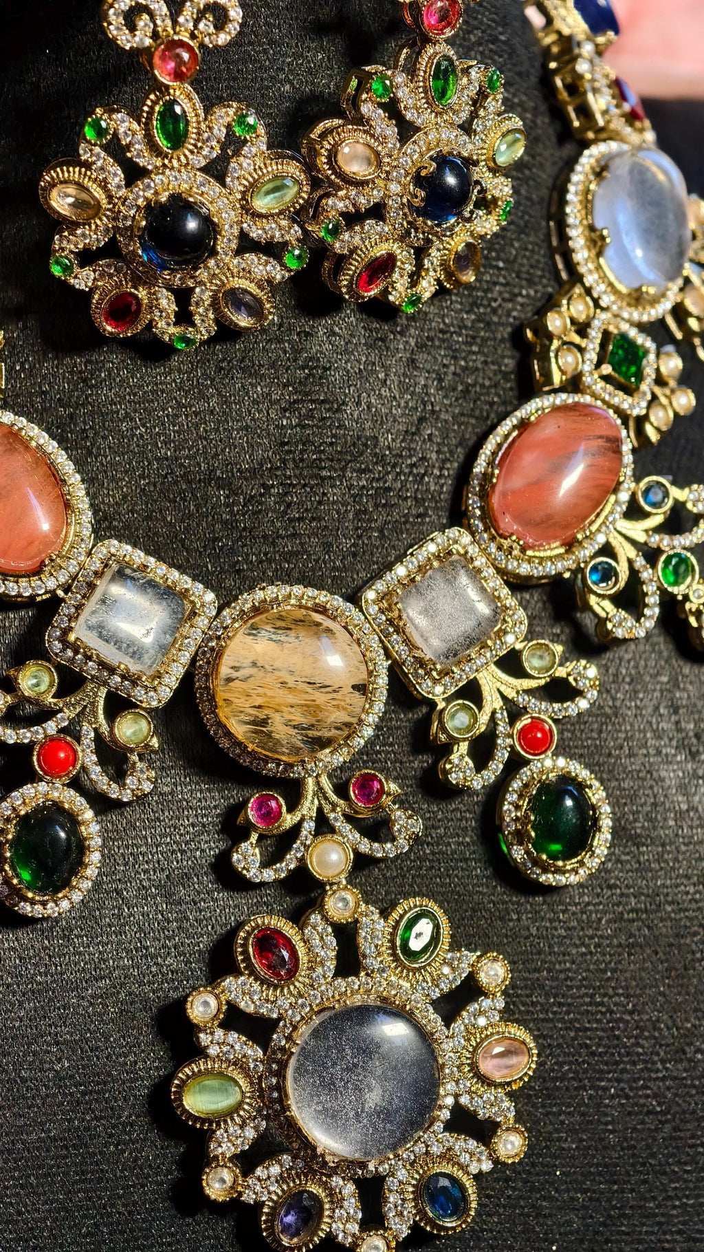Sabyasachi Inspired Bridal Jewelry Set | Multi-Gemstone Statement Necklace, Floral Earrings | Victorian Polki Kundan Style