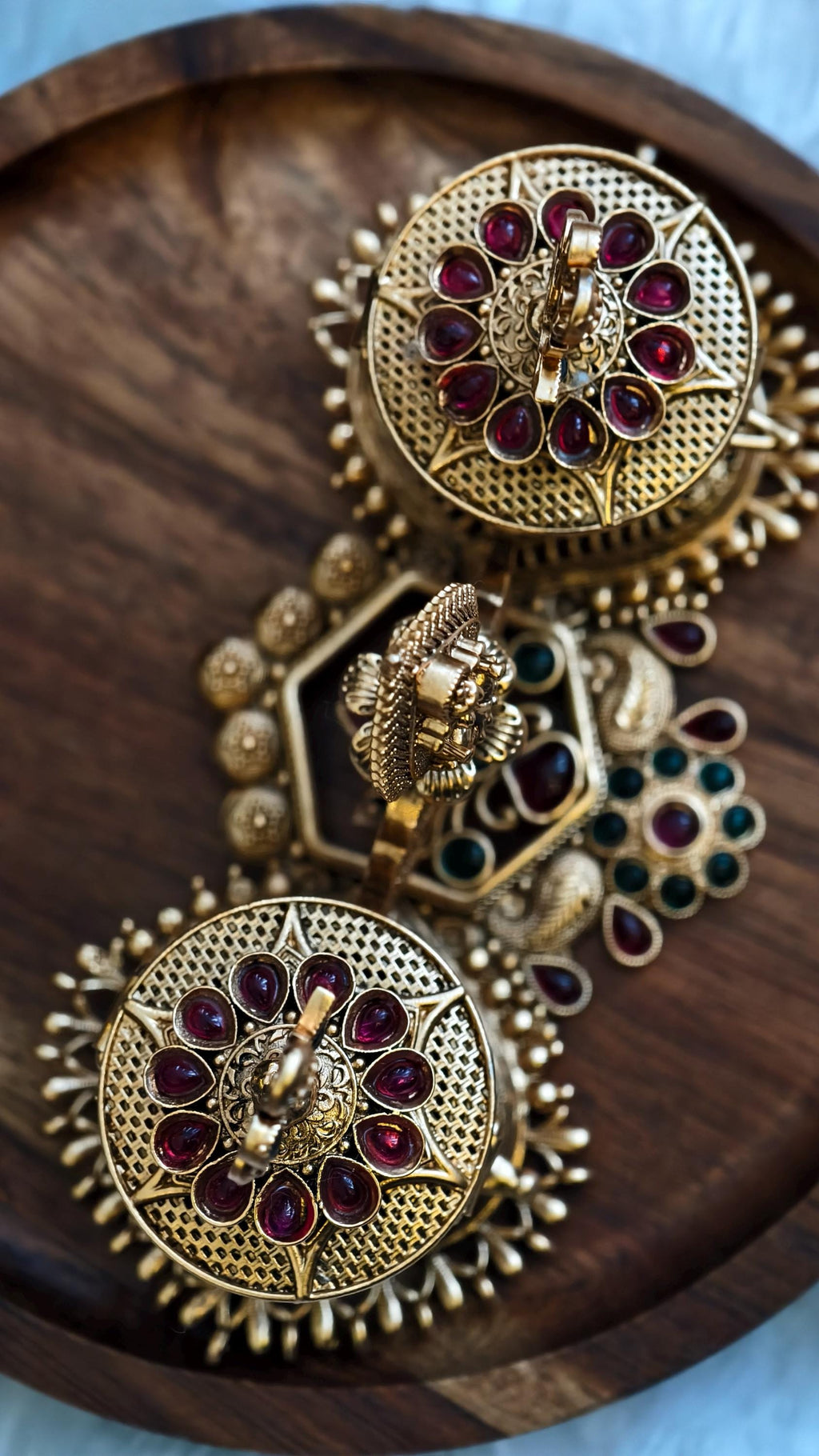 Gold Plated Twin Haldi Kumkum Container with Center Lakshmi | Festive Puja Decor | Indian Housewarming Return Gifts | Meenakari Style Dabbi