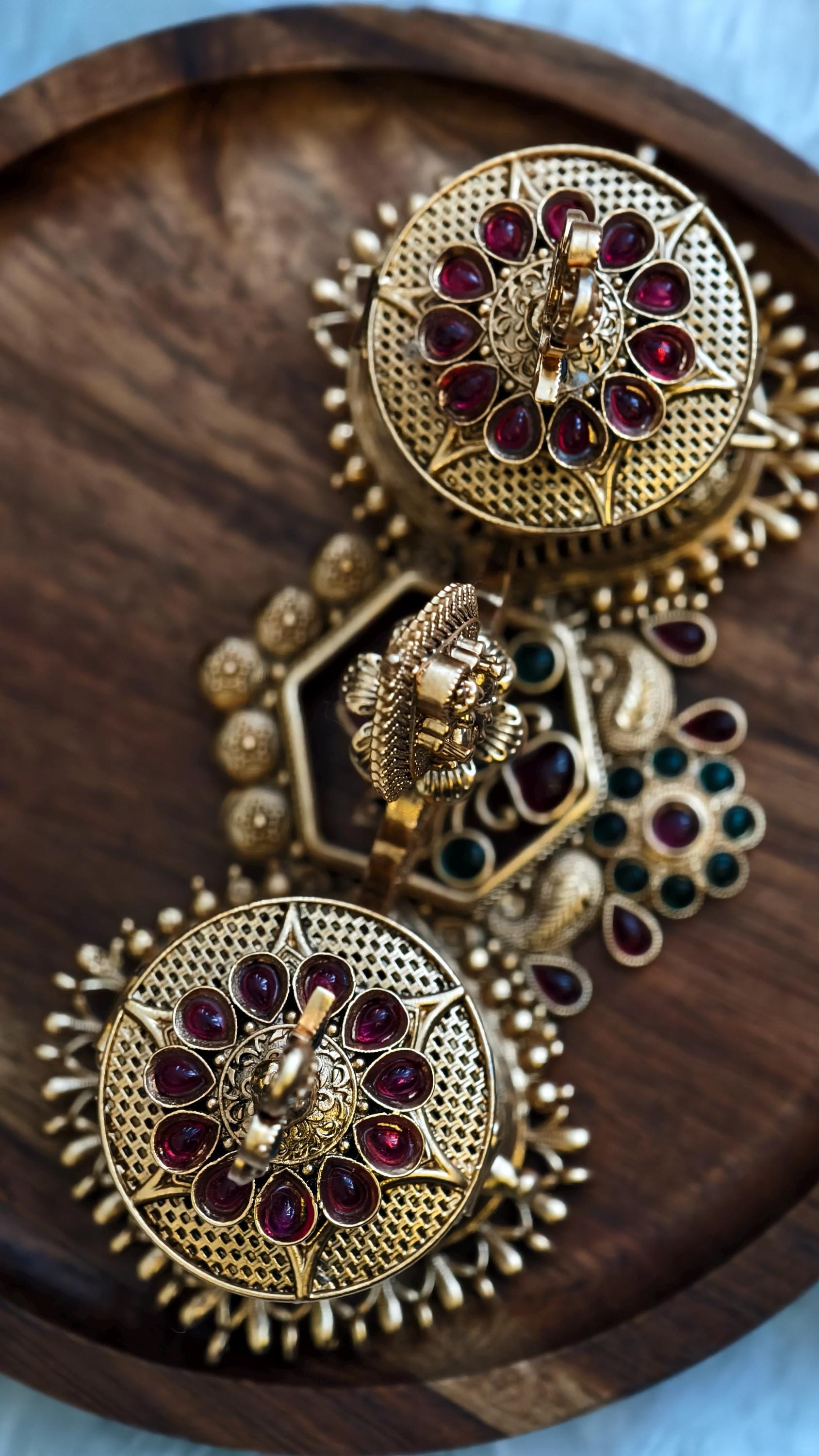 Gold Plated Twin Haldi Kumkum Container with Center Lakshmi | Festive Puja Decor | Indian Housewarming Return Gifts | Meenakari Style Dabbi