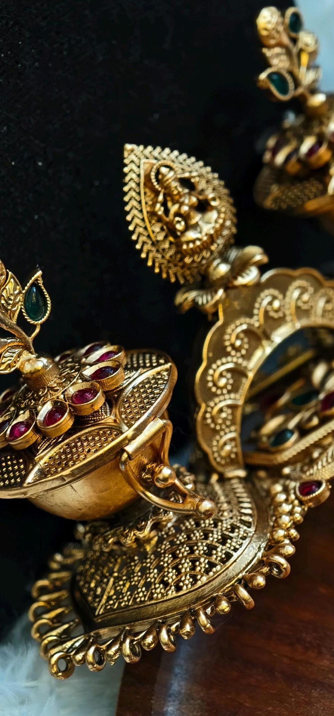 Gold Plated Twin Haldi Kumkum Container with Lakshmi | Meenakari Style Puja Decor