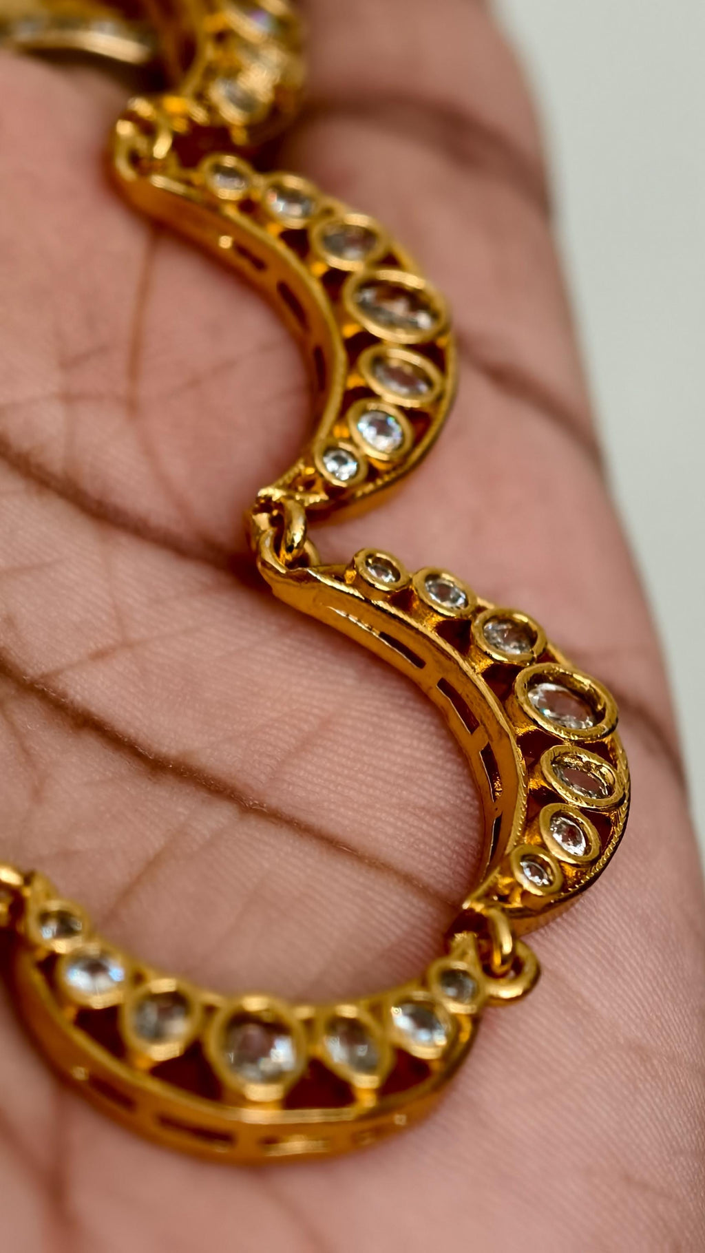 Gold Plated Kundan Chandbali Necklace and Earring Set, Crescent Moon Bridal Choker