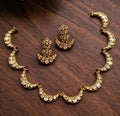 Gold Plated Kundan Chandbali Necklace and Earring Set, Crescent Moon Bridal Choker