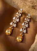 18k Gold Plated Citrine Teardrop Earrings, Leaf Marquise Statement Dangle Bridal Jewelry