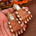 Sabyasachi Inspired Peach Stone Statement Earrings | Bollywood Style Kundan Drop Earrings | Indian Bridal Jewelry | Ethnic Wedding Jhumka