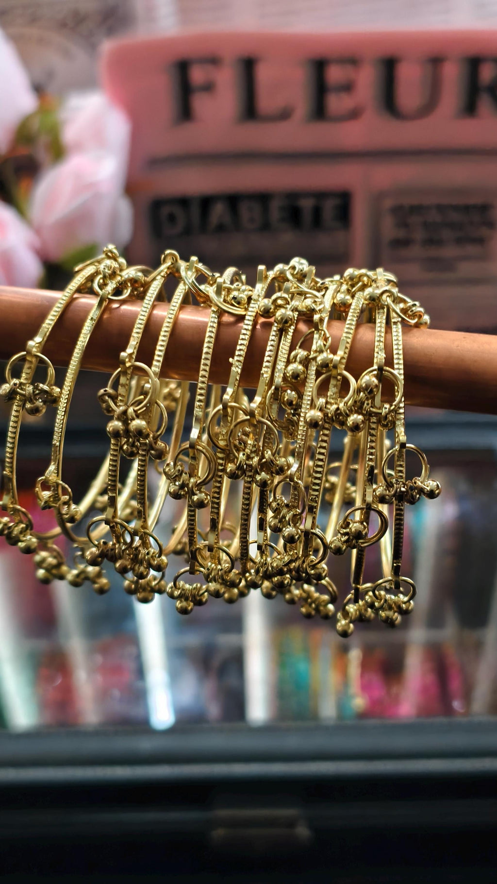 Kashmiri Ghungroo Bangle Set  8 Piece Gold Plated Jingle Bracelets
