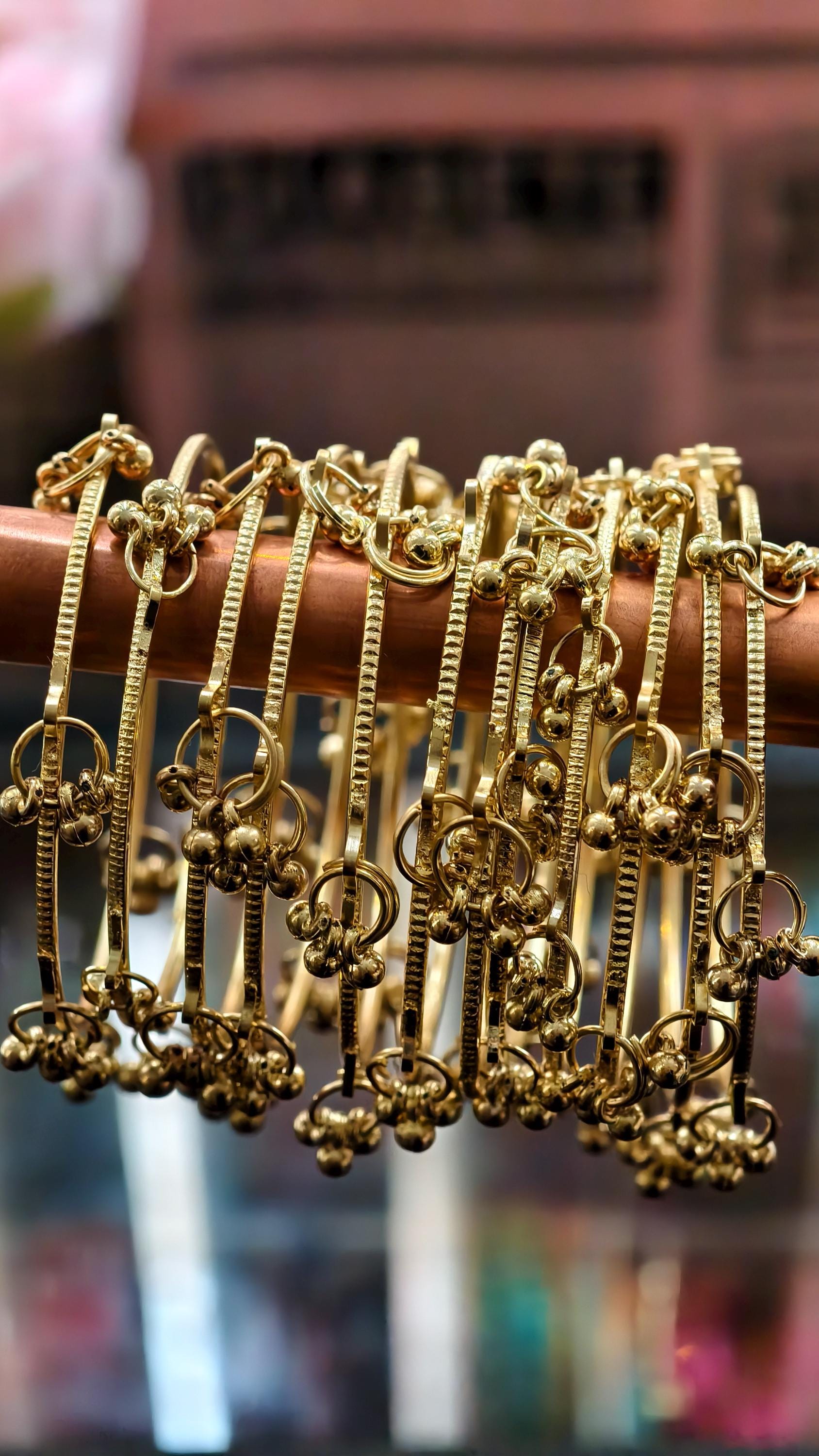 Kashmiri Ghungroo Bangle Set  8 Piece Gold Plated Jingle Bracelets