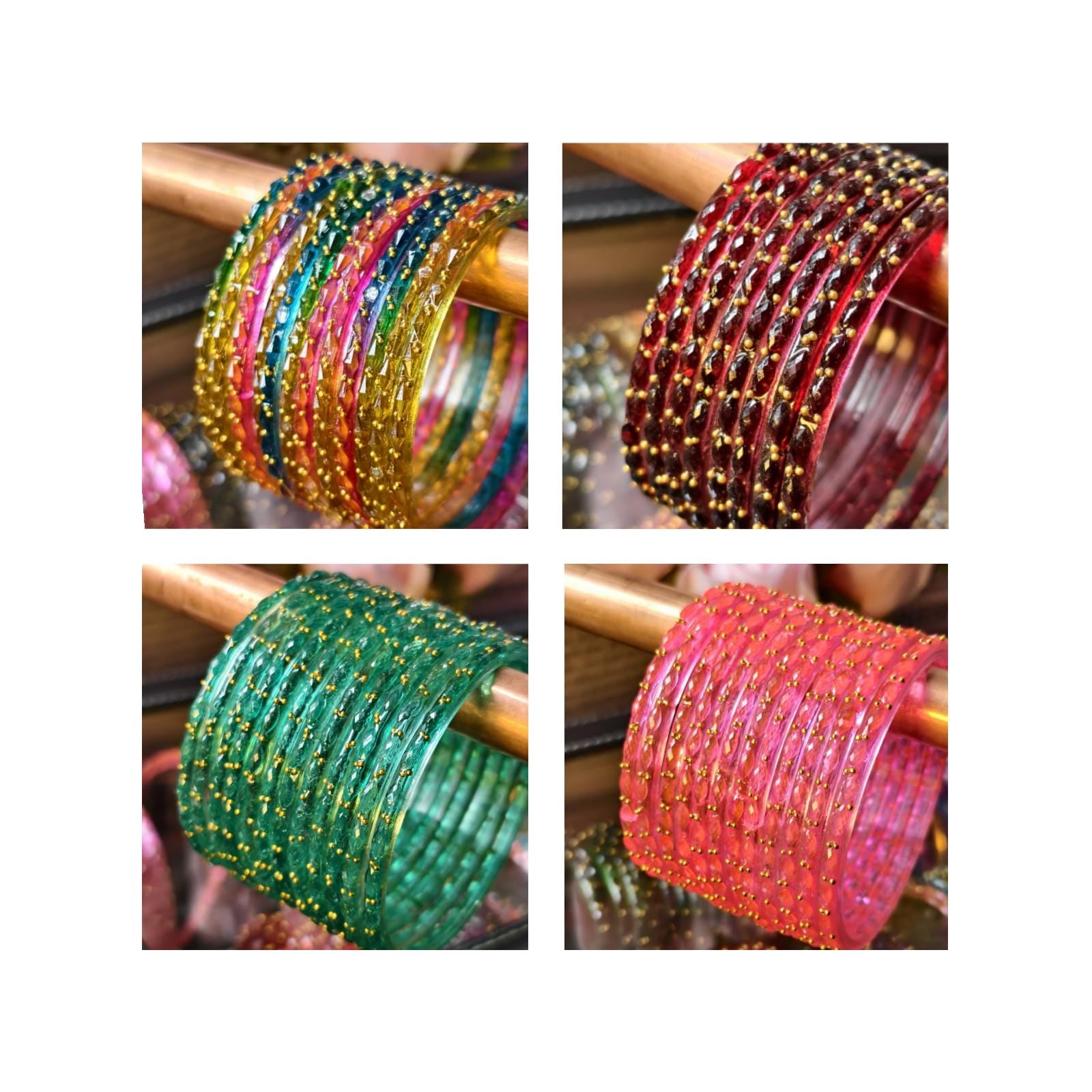 Kashmiri Ghungroo Bangles, Colorful Glass, Raindrop, Jelly Stackable Bracelets (Set of 10-12)