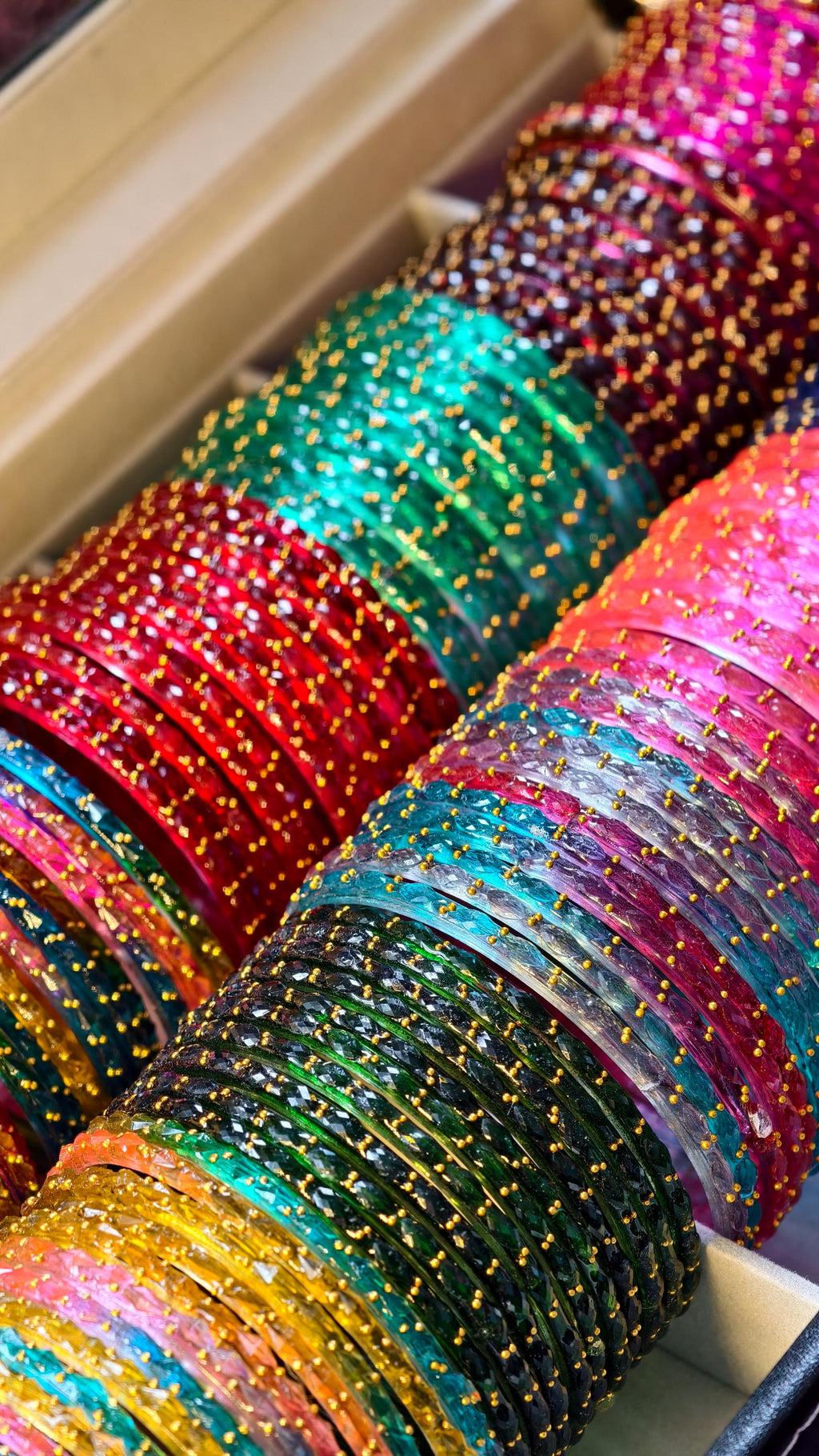 Kashmiri Ghungroo Bangles, Colorful Glass, Raindrop, Jelly Stackable Bracelets (Set of 10-12)