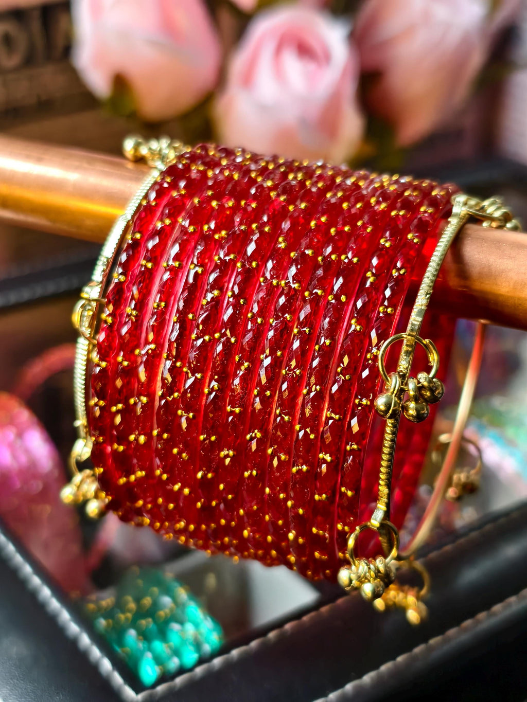 Kashmiri Ghungroo Bangles, Colorful Glass, Raindrop, Jelly Stackable Bracelets (Set of 10-12)