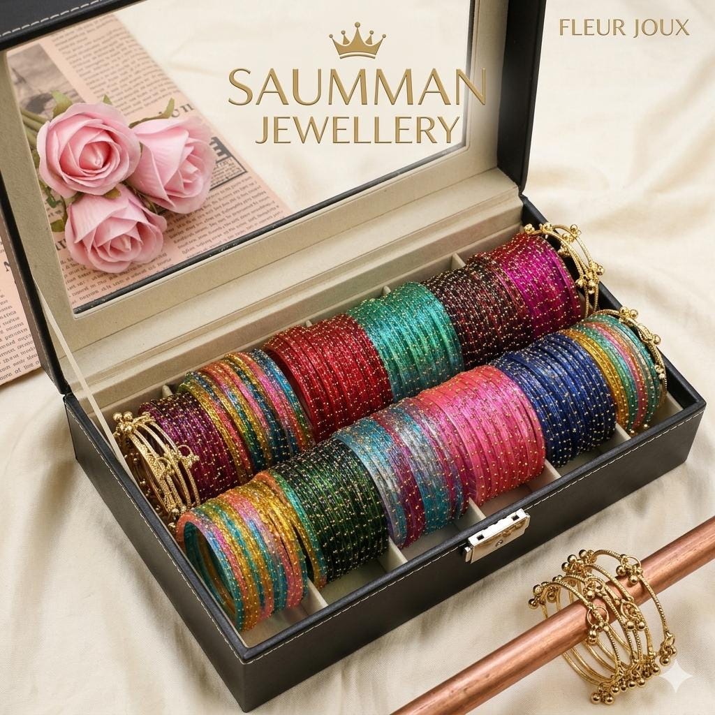 Kashmiri Ghungroo Bangles, Colorful Glass, Raindrop, Jelly Stackable Bracelets (Set of 10-12)
