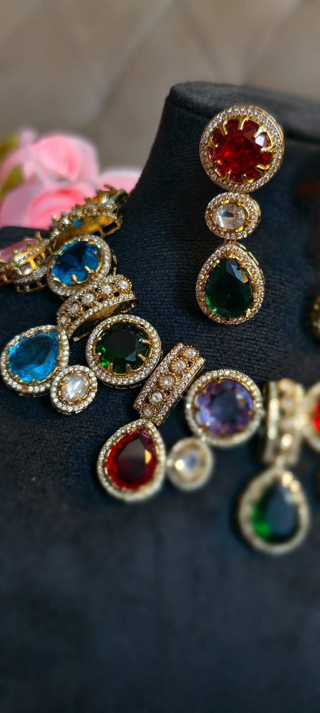 Sabyasachi Inspired Multi-Color Kundan Choker Necklace Set | Polki Bridal Jewelry