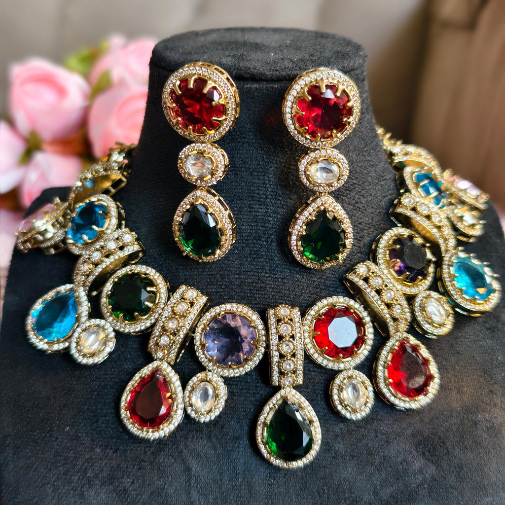 Sabyasachi Inspired Multi-Color Kundan Choker Necklace Set | Polki Bridal Jewelry