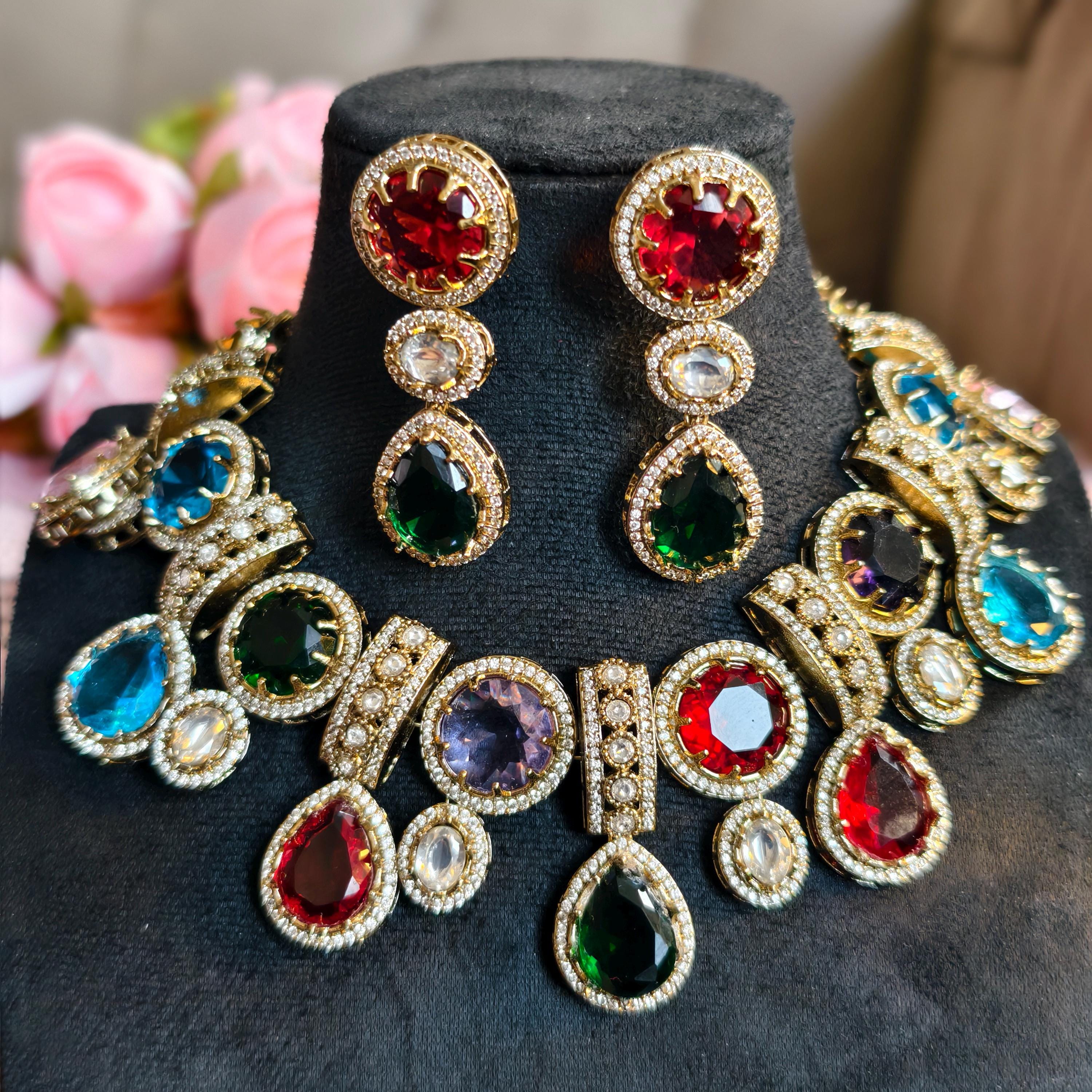 Sabyasachi Inspired Multi-Color Kundan Choker Necklace Set | Polki Bridal Jewelry