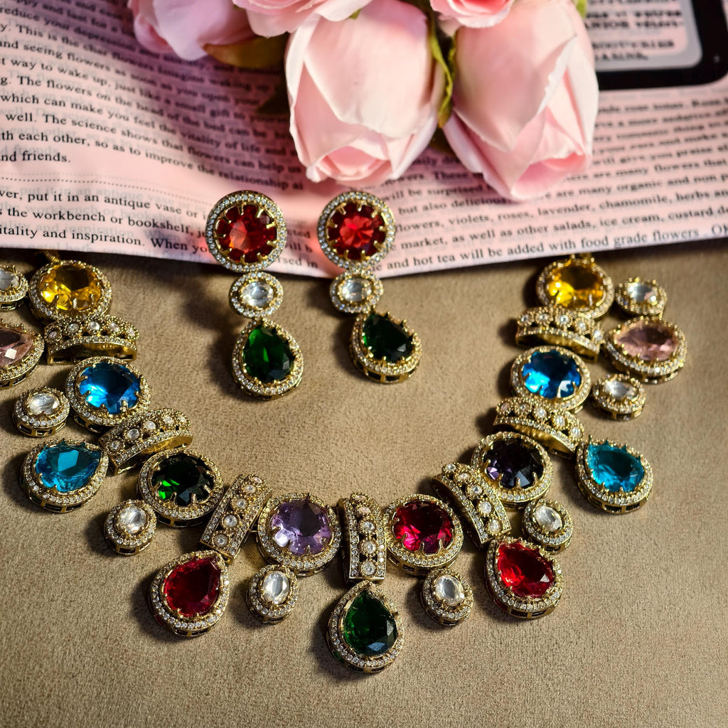 Sabyasachi Inspired Multi-Color Kundan Choker Necklace Set | Polki Bridal Jewelry