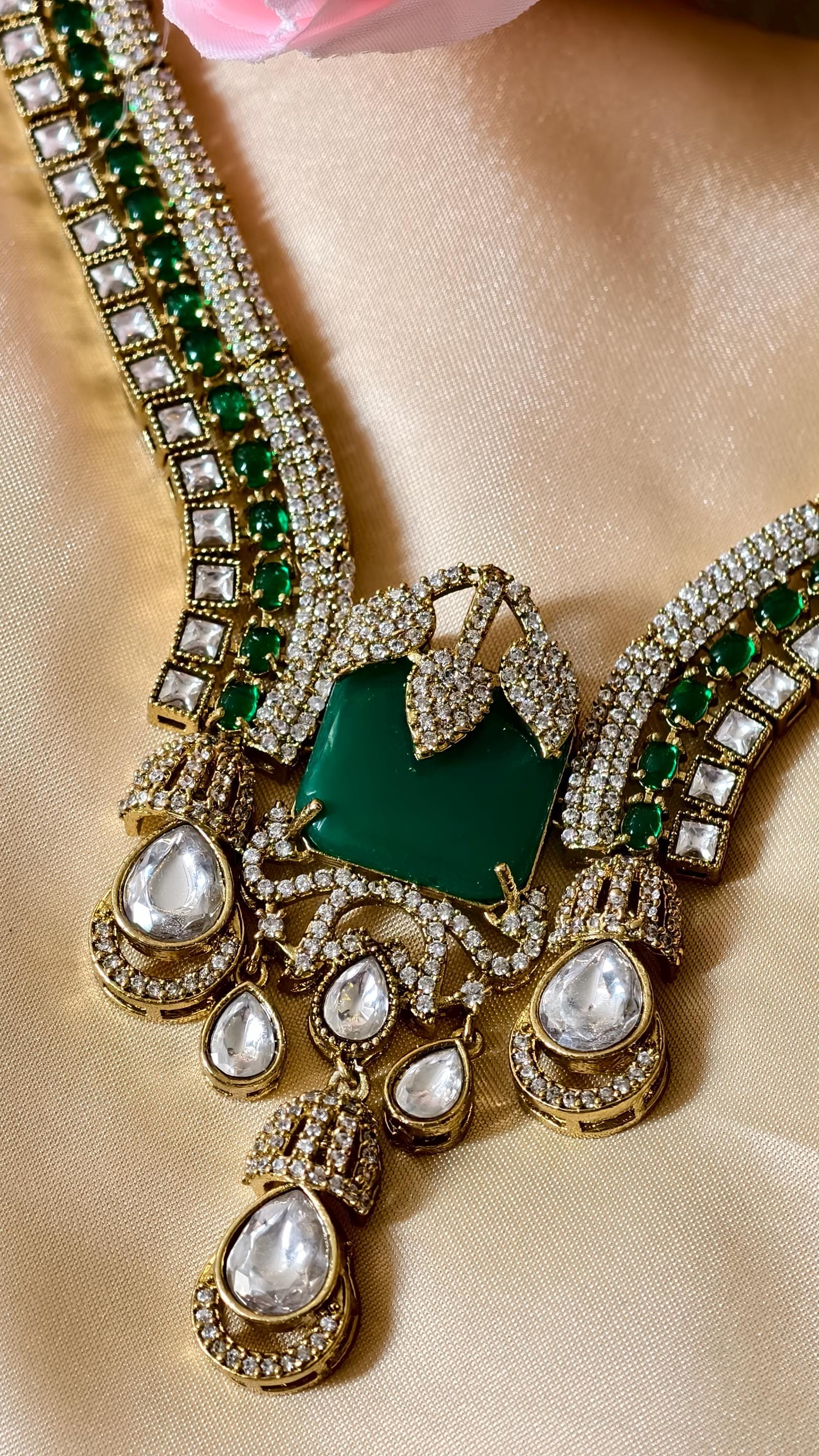 Emerald Green Kundan Groom Necklace, Traditional Indian Men's Royal Wedding Mala