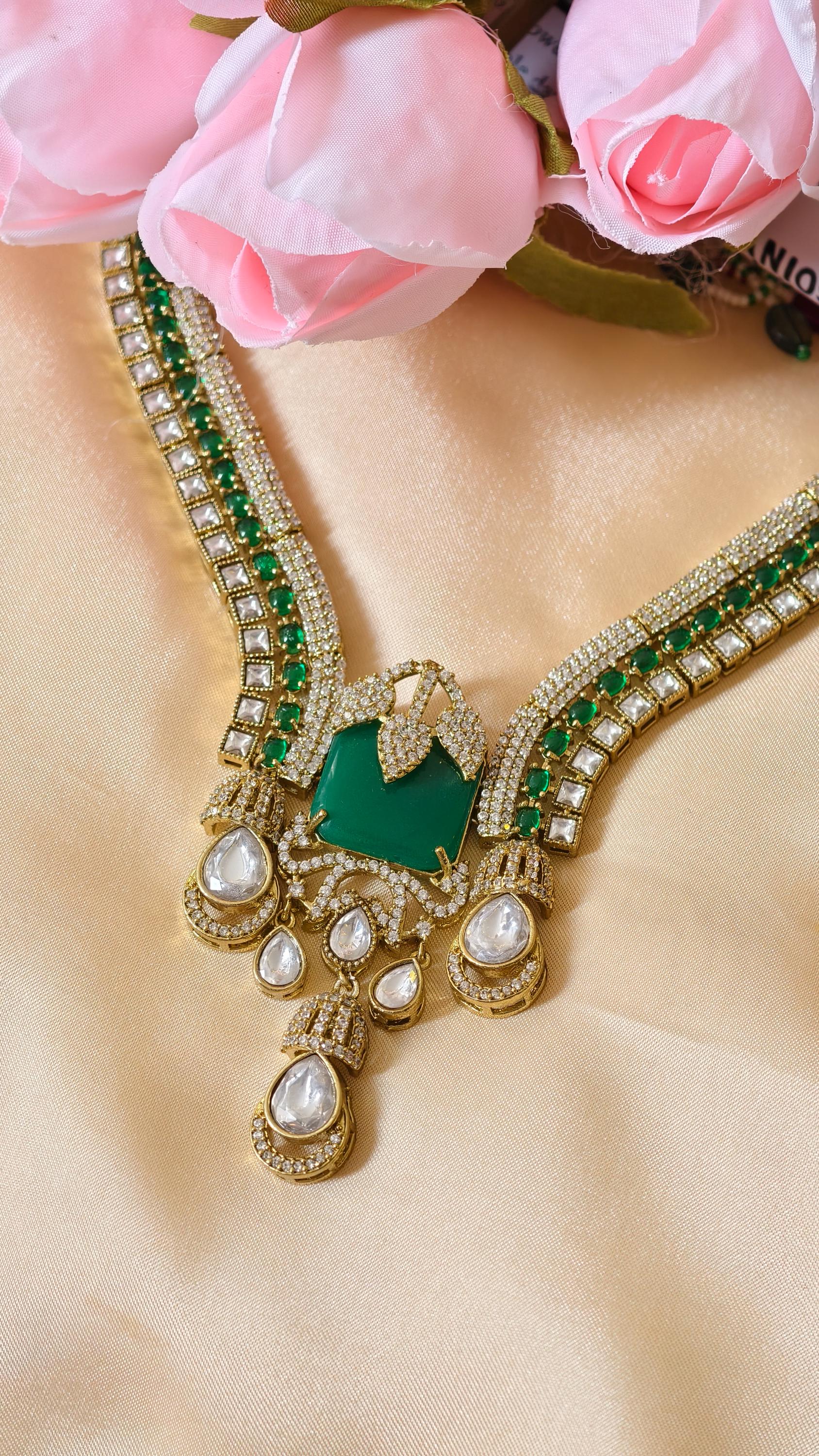 Emerald Green Kundan Groom Necklace, Traditional Indian Men's Royal Wedding Mala
