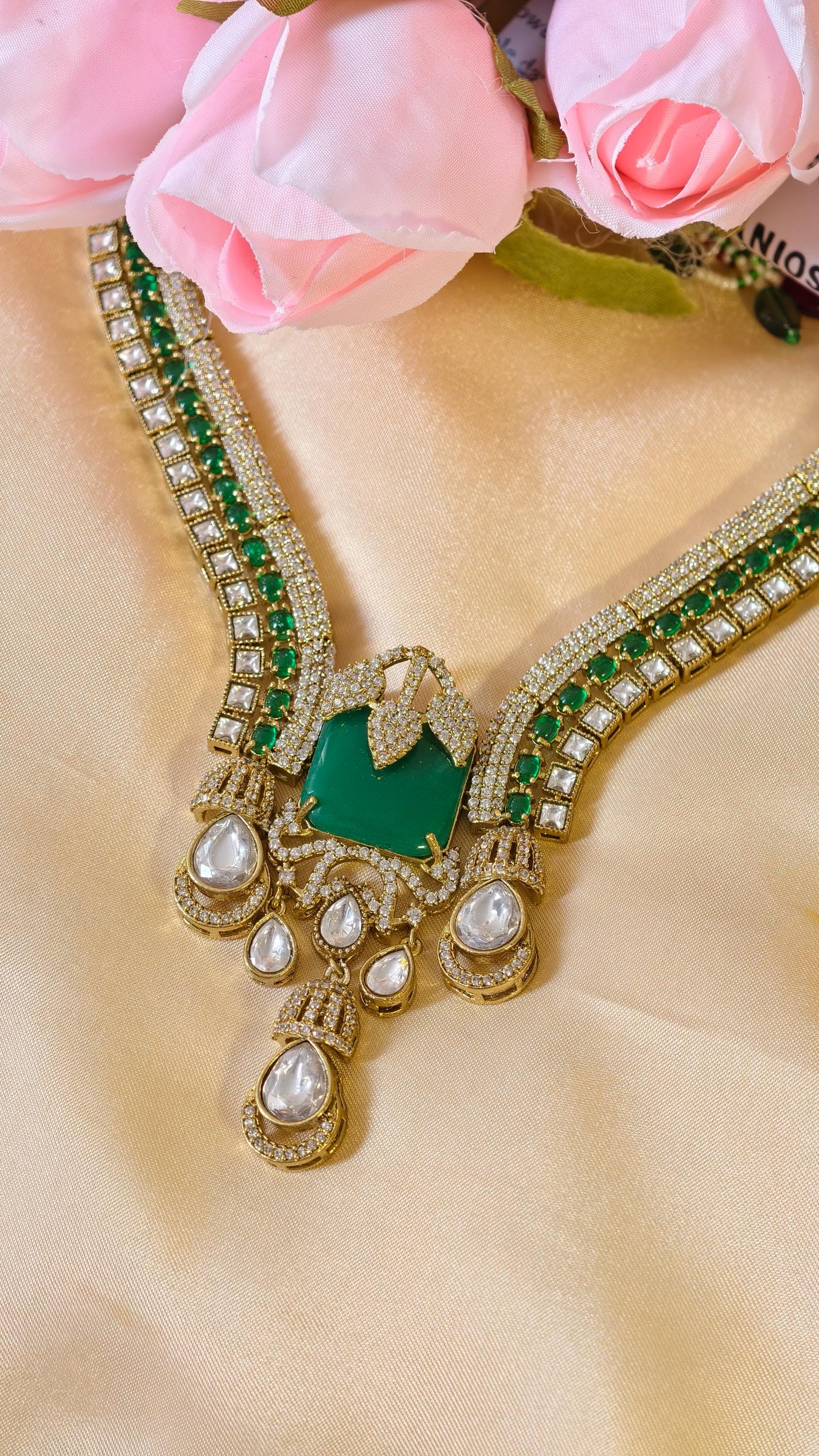 Emerald Green Kundan Groom Necklace, Traditional Indian Men's Royal Wedding Mala