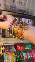 Kashmiri Ghungroo Bangles, Colorful Glass, Raindrop, Jelly Stackable Bracelets (Set of 10-12)