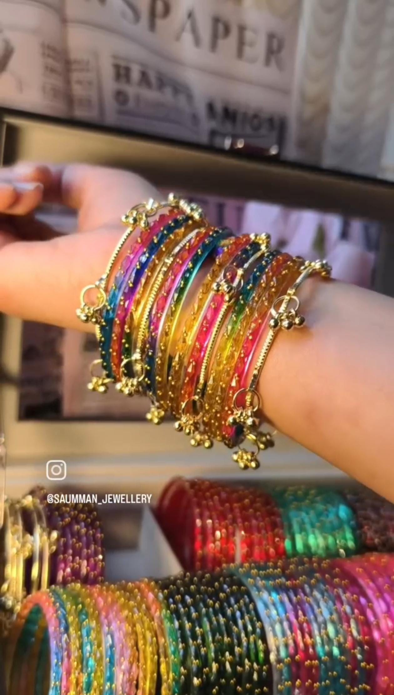 Kashmiri Ghungroo Bangles, Colorful Glass, Raindrop, Jelly Stackable Bracelets (Set of 10-12)