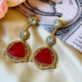 Sabyasachi Inspired Kundan Drop Earrings, Triangular Stone, Red Mint Green, Bridal Jewelry