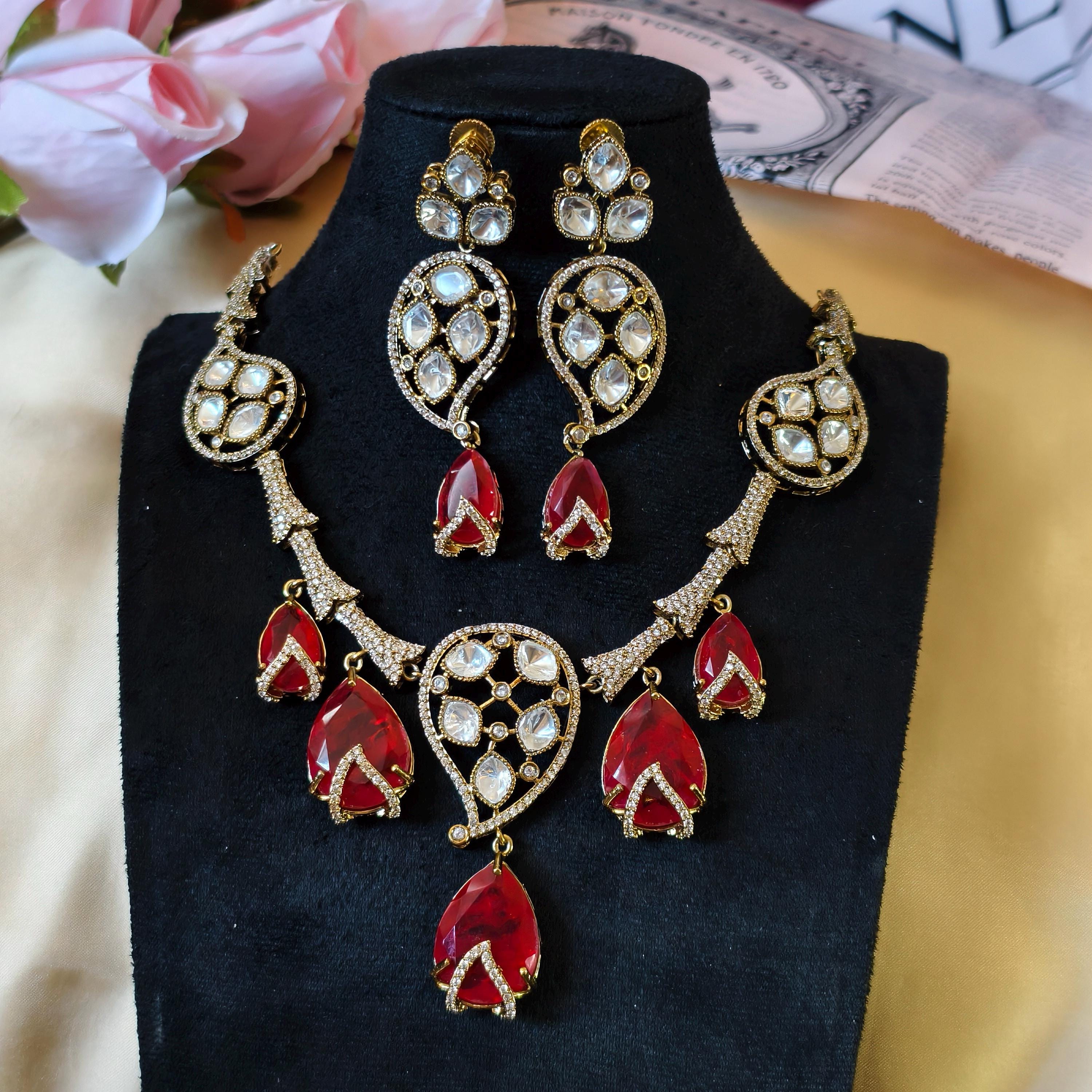 Kundan Statement Necklace Set  Antique Gold Polki Choker, Indian Wedding Jewelry