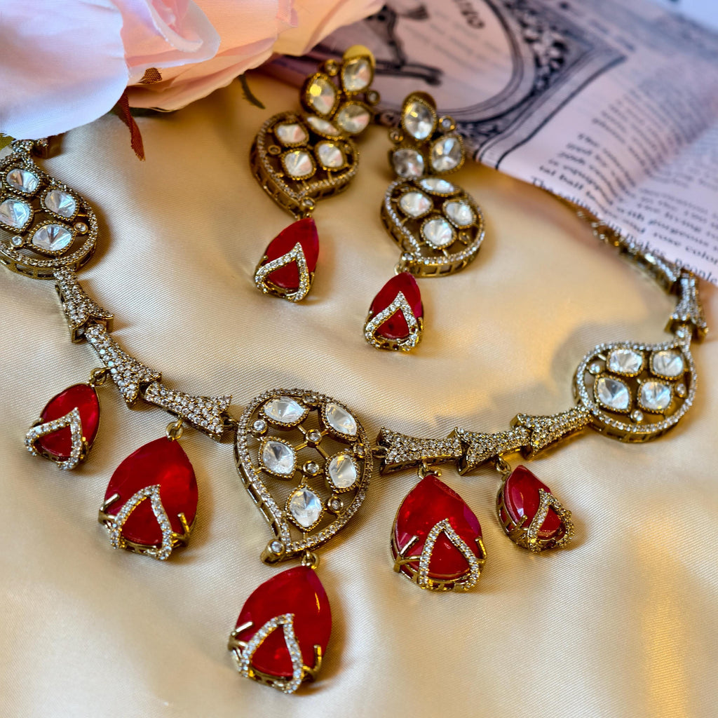Kundan Statement Necklace Set  Antique Gold Polki Choker, Indian Wedding Jewelry
