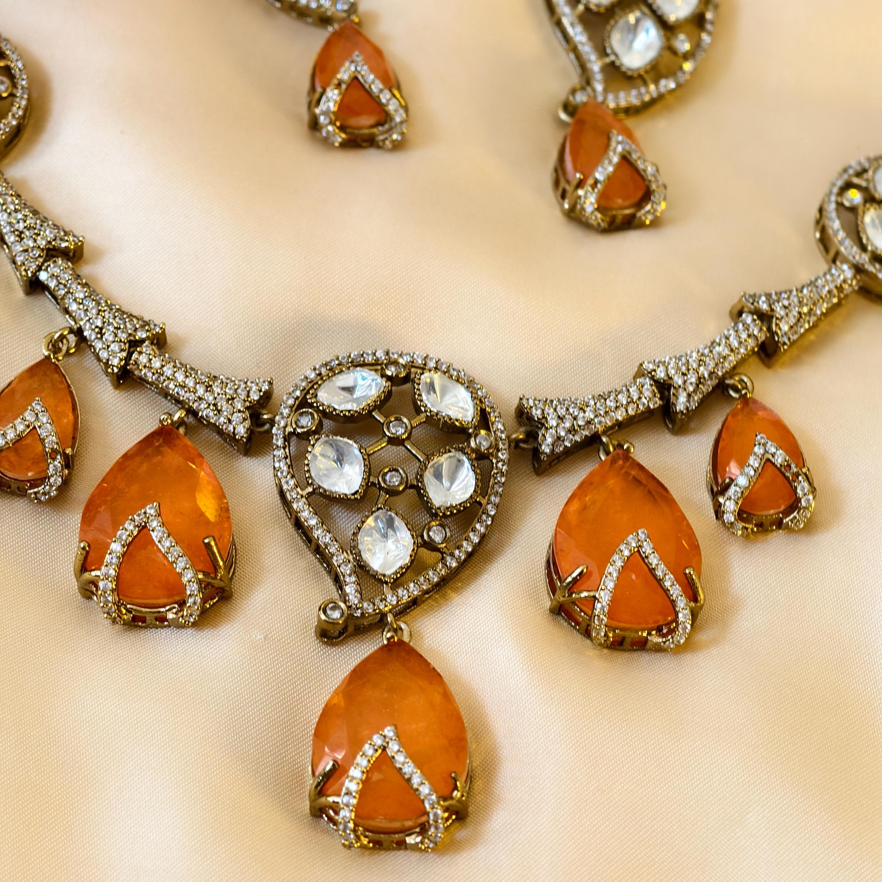 Kundan Statement Necklace Set  Antique Gold Polki Choker, Indian Wedding Jewelry