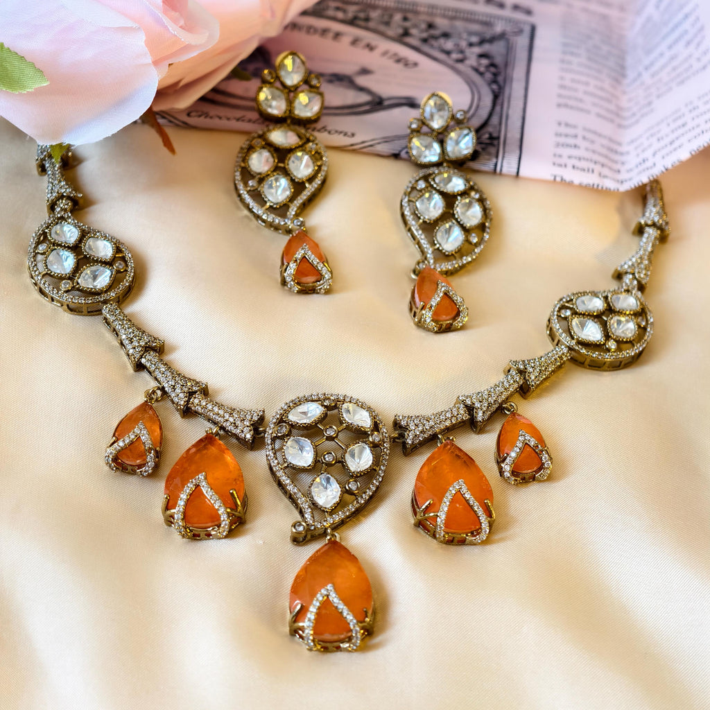 Kundan Statement Necklace Set  Antique Gold Polki Choker, Indian Wedding Jewelry