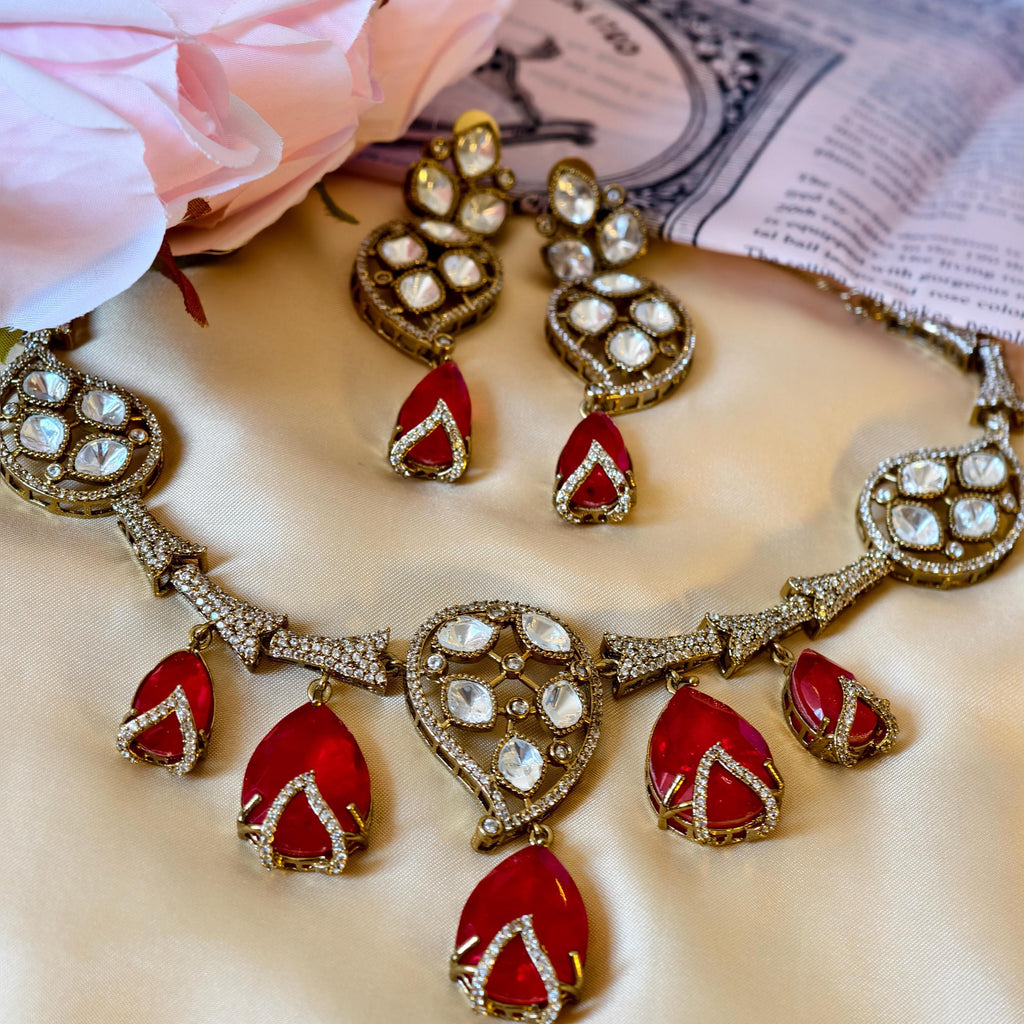 Kundan Statement Necklace Set  Antique Gold Polki Choker, Indian Wedding Jewelry