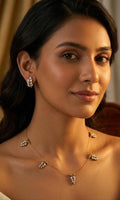 Dainty Leaf Jewelry Set, Gold Marquise Crystal Necklace and Earrings