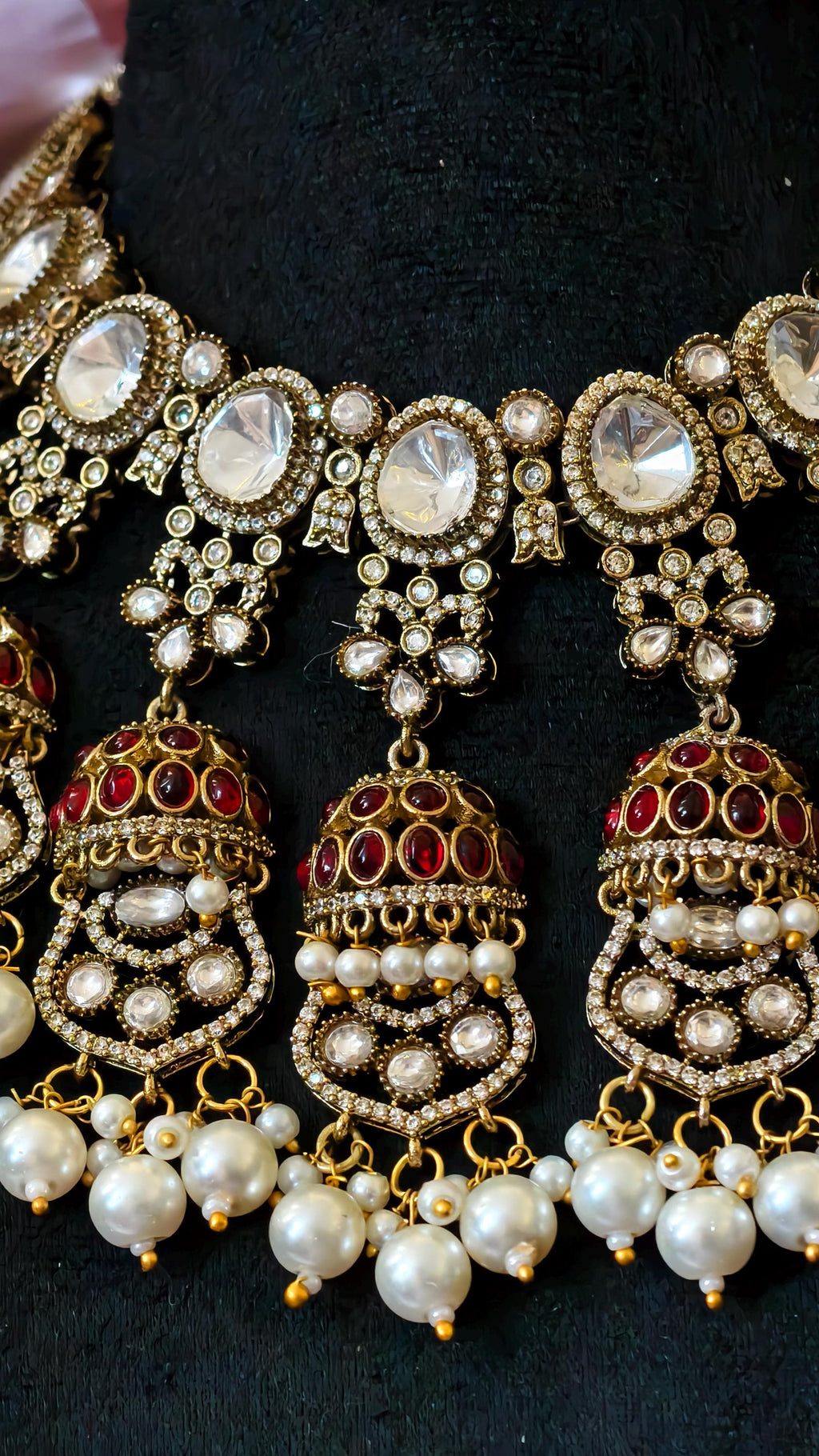 Kundan Bridal Necklace Set, Polki Choker, Jhumka Earrings, Indian Wedding Jewelry