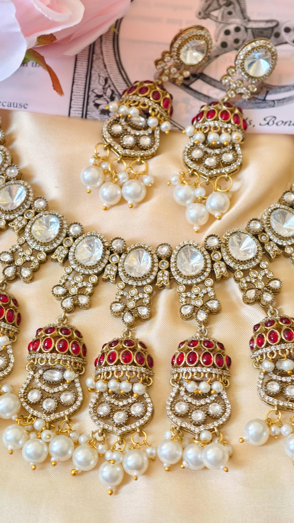 Kundan Bridal Necklace Set, Polki Choker, Jhumka Earrings, Indian Wedding Jewelry