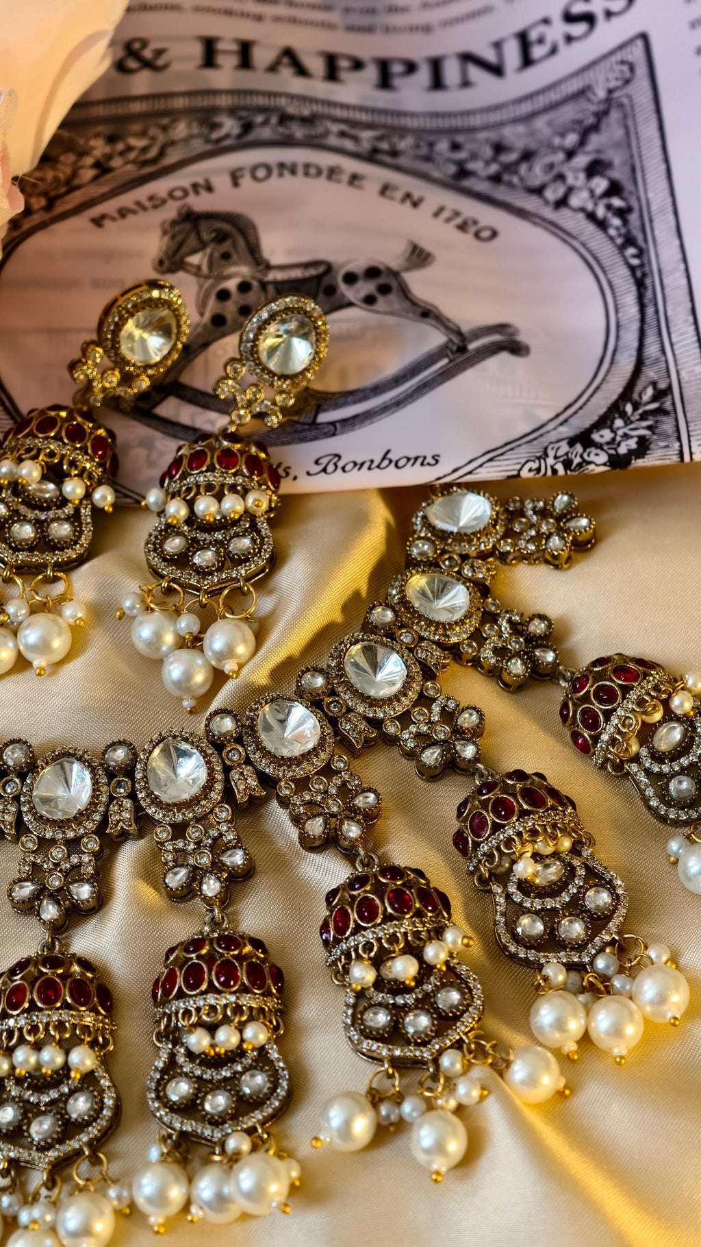 Kundan Bridal Necklace Set, Polki Choker, Jhumka Earrings, Indian Wedding Jewelry