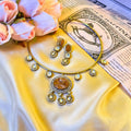Gold Plated Hasli Necklace Set, Marbled Resin, Kundan Stones, Bridal Torque Choker