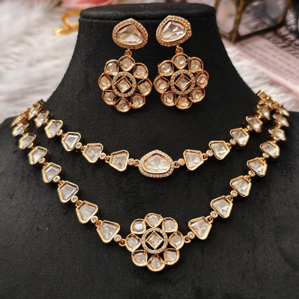 Tyani Inspired Kundan Necklace Set | Floral Chandbali Earrings, Uncut Polki Jewelry