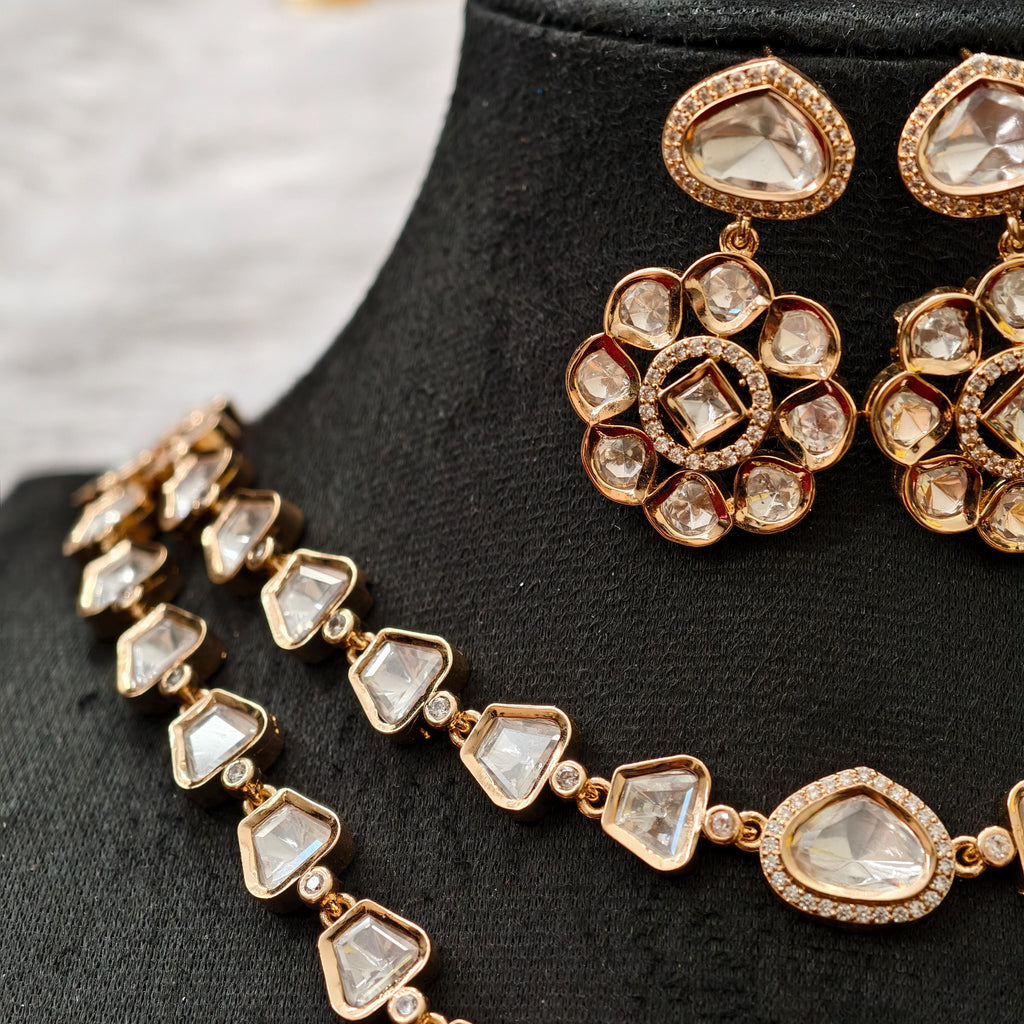 Tyani Inspired Kundan Necklace Set | Floral Chandbali Earrings, Uncut Polki Jewelry