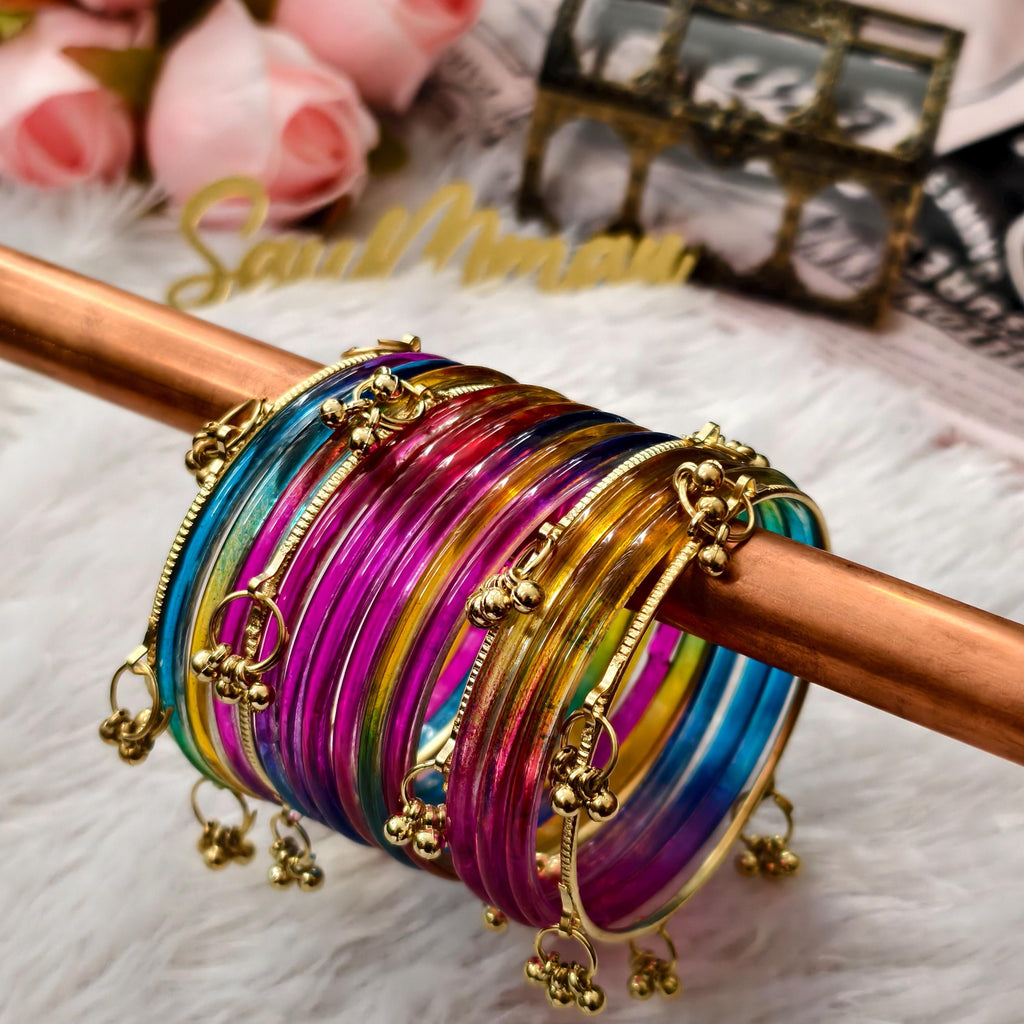 Kashmiri Ghungru Bangles ( 8 Pieces) , Jelly Bangles | Water Bangles | Raindrop Bangles (Set of 10-12)