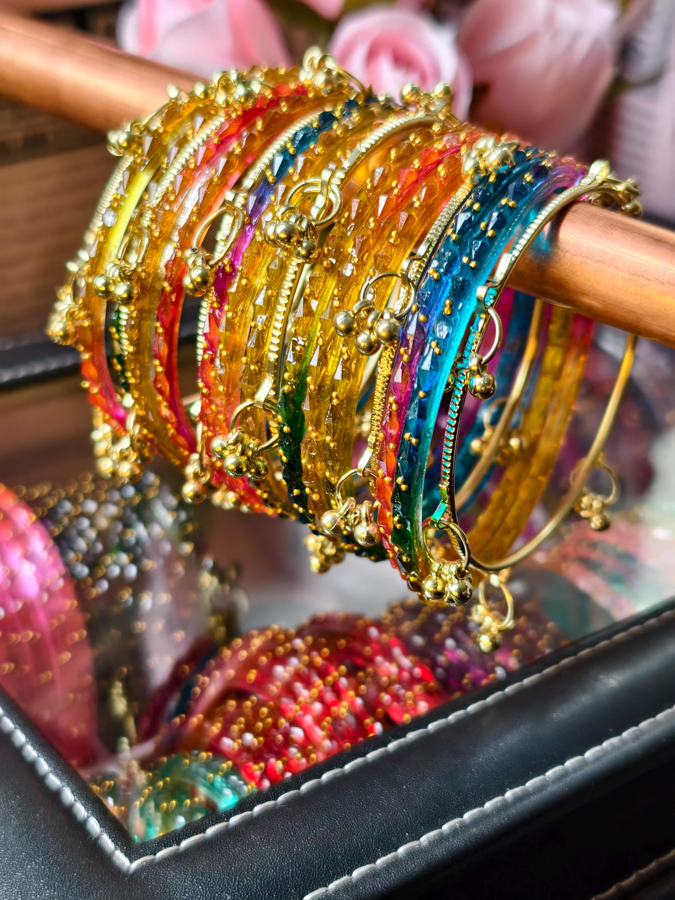 Kashmiri Ghungru Bangles ( 8 Pieces) , Jelly Bangles | Water Bangles | Raindrop Bangles (Set of 10-12)