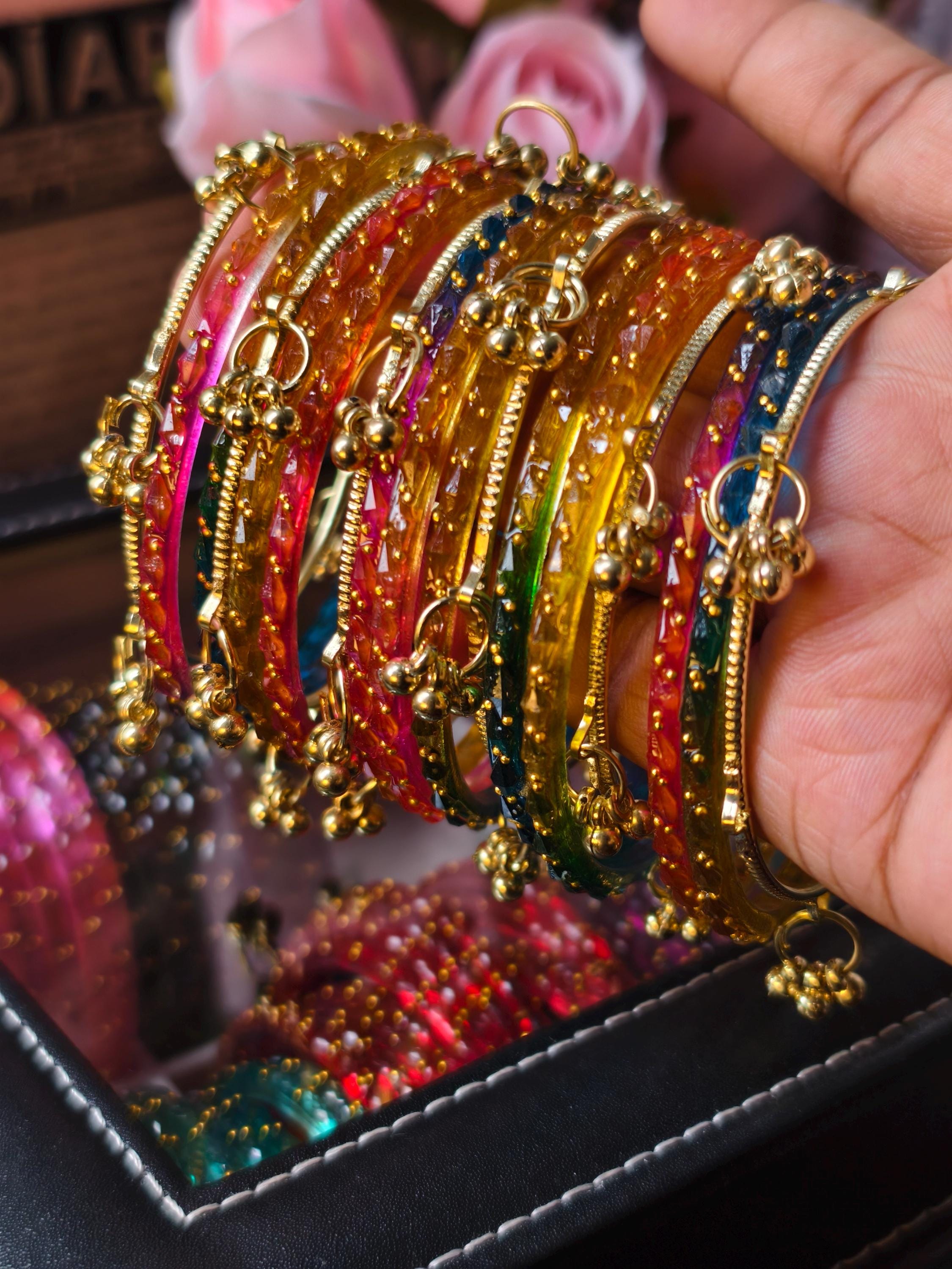 Kashmiri Ghungru Bangles ( 8 Pieces) , Jelly Bangles | Water Bangles | Raindrop Bangles (Set of 10-12)