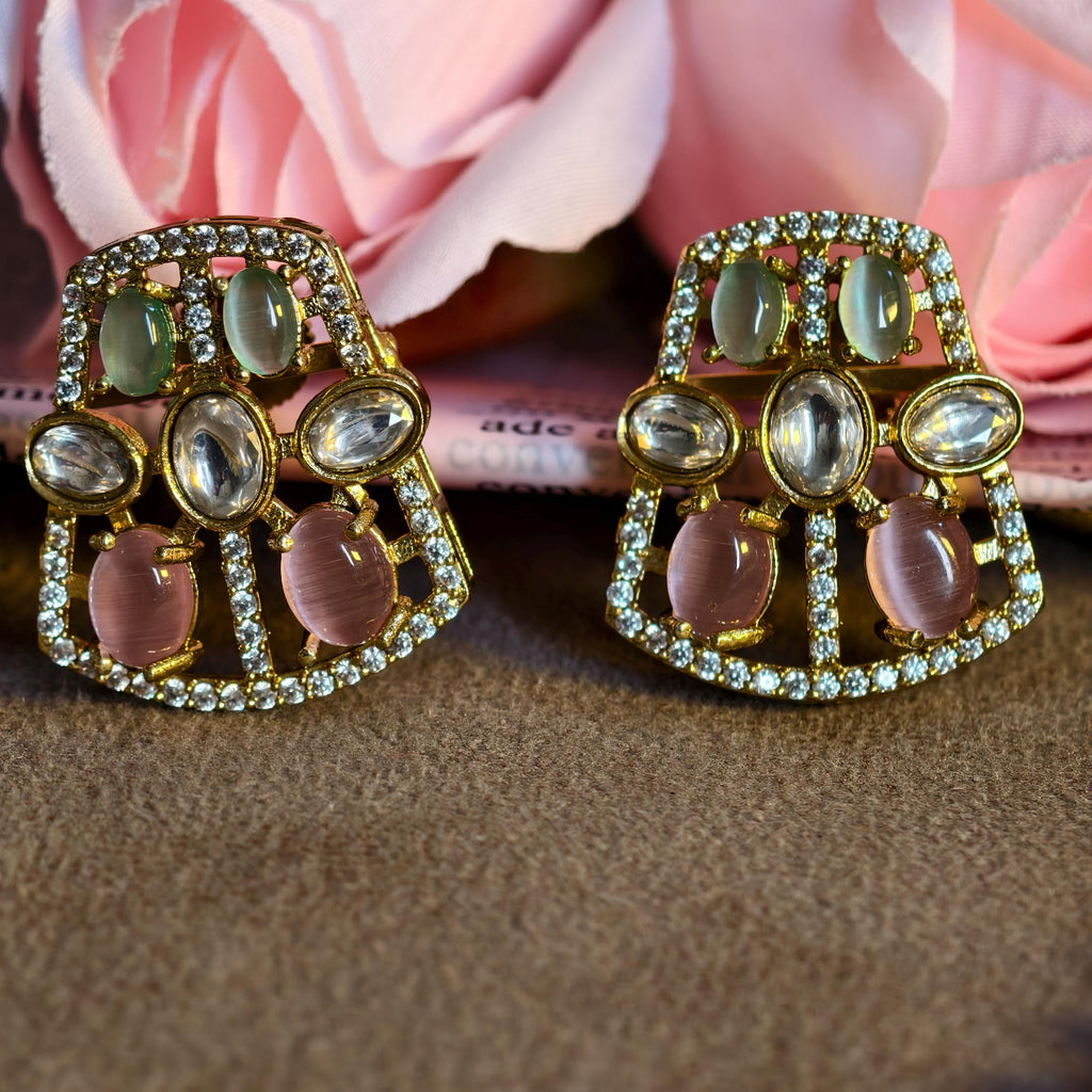 Pastel Kundan Choker Necklace Set, Mint Green Blush Pink Polki Earrings